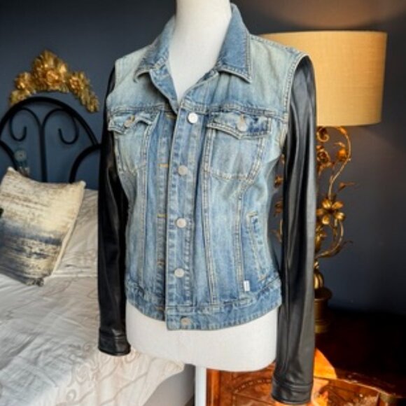 Talula Aritzia Denim and Vegan Leather Jacket - Picture 1 of 12